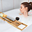 Woodluv Luxury Bamboo Extendable Bathtub Tray, Bath Bridge, Bath Caddy 70 x 22 x 4 cm