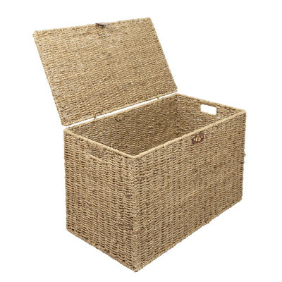 Woodluv Natural Seagrass Storage Chest Trunk  Storage Basket - Medium