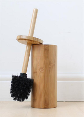 Woodluv Round Natural Bamboo Wood Toilet Brush & Holder
