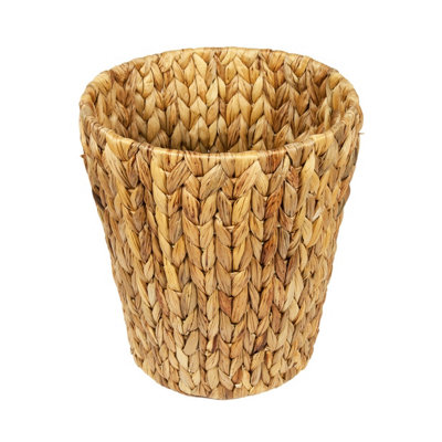 Woodluv Round Woven Water Hyacinth Waste Paper Bin for Kitchen