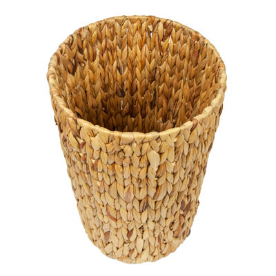 Woodluv Round Woven Water Hyacinth Waste Paper Bin for Kitchen