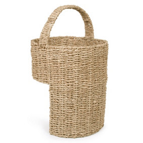 Woodluv Seagrass Stair Basket/Step Storage Basket with Handle, Large, Natural
