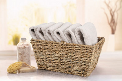 Woodluv Set of 4 Seagrass Rectangular Hamper Shelf Storage Baskets With Cut Out Handles - 3