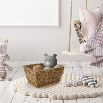 Woodluv Set of 4 Seagrass Rectangular Hamper Shelf Storage Baskets With Cut Out Handles - 4