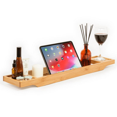 Woodluv Slimline Bamboo Bathtub Caddy Tray Bridge Wooden Bath Rack