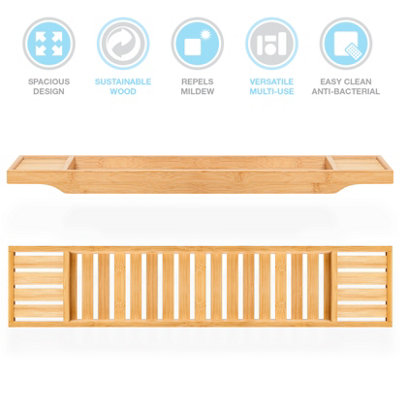 Woodluv Slimline Bamboo Bathtub Caddy Tray Bridge Wooden Bath Rack - 5