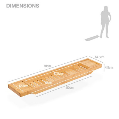 Woodluv Slimline Bamboo Bathtub Caddy Tray Bridge Wooden Bath Rack - 6