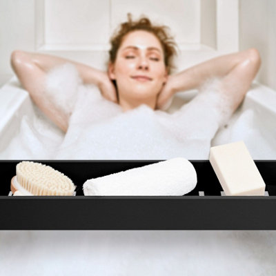 Woodluv Slimline Bamboo Bathtub Caddy Tray Bridge Wooden Bath Rack Bathroom Accessory Bath Shelf - 3