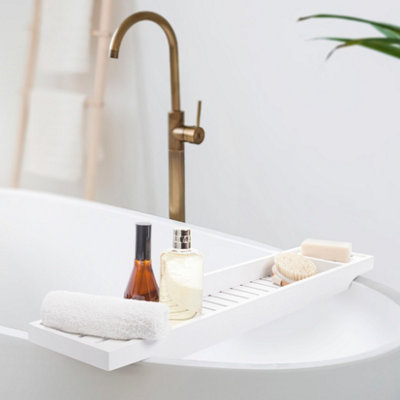 Woodluv Slimline Bamboo Bathtub Caddy Tray Bridge Wooden Bath Rack Bathroom Accessory Bath Shelf