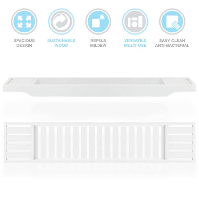 Woodluv Slimline Bamboo Bathtub Caddy Tray Bridge Wooden Bath Rack Bathroom Accessory Bath Shelf - 5
