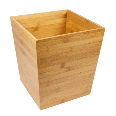 Woodluv Trash Can Waste Bin Paper Bin, Wastebasket Wooden Rubbish Trash Can for Home or Office