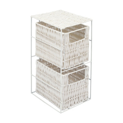 Woodluv Two Drawer Resin Storage Cabinet With Metal Frame, White - Ideal for Bathroom/Office/Home