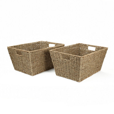 Woodluv Two Large Handmade Seagrass Shelf Storage Hamper Basket - 6