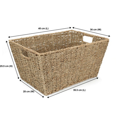 Woodluv Two Large Handmade Seagrass Shelf Storage Hamper Basket - 7