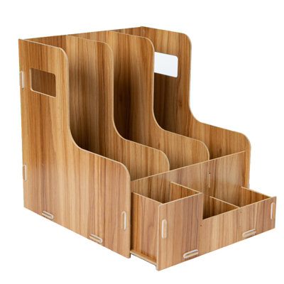 Woodluv Wooden Desk Top Tidy Office Stationery Organizer Office Supplies Rack Home Desk Organiser Holder 31.5