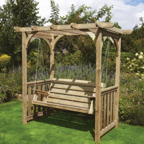 Woodshaw Appleton Wooden Garden Swing Seat Bench 2 Seater With Pergola Roof