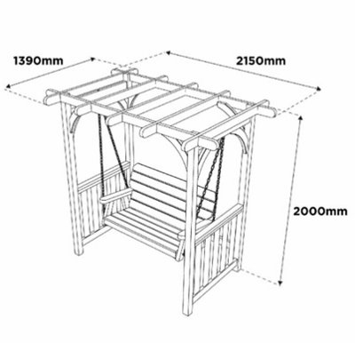 Woodshaw Appleton Wooden Garden Swing Seat Bench 2 Seater With Pergola Roof - 3