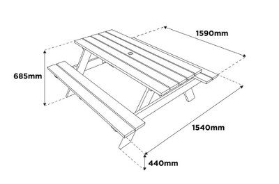 Woodshaw Appleton Wooden Picnic Table Bench 6 Seater Garden Patio Pub - 4