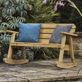 Woodshaw Hampton Rocker Wooden Garden Park Patio Bench Rocking Chair 2 Seater