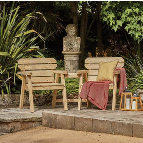 Woodshaw Hamtpon Wooden Companion Love Seat Garden Double Chair Bench 2 Seater