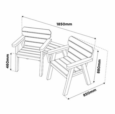 Woodshaw Hamtpon Wooden Companion Love Seat Garden Double Chair Bench 2 Seater - 3