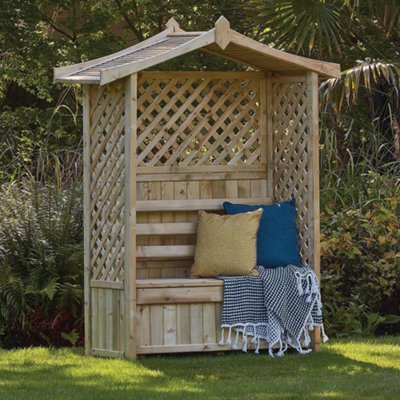 Woodshaw Tansley Arbour Wooden Garden Seat Bench & Storage Box Trellis Back
