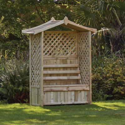Woodshaw Tansley Arbour Wooden Garden Seat Bench & Storage Box Trellis Back