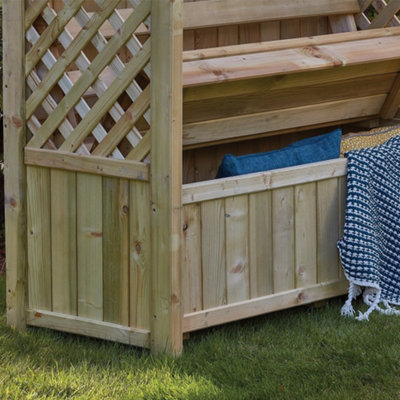 Woodshaw Tansley Arbour Wooden Garden Seat Bench & Storage Box Trellis Back - 3
