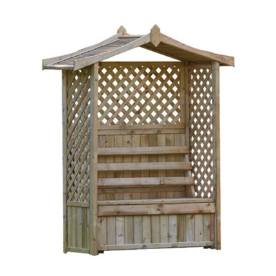 Woodshaw Tansley Arbour Wooden Garden Seat Bench & Storage Box Trellis Back - 5