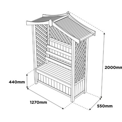 Woodshaw Tansley Arbour Wooden Garden Seat Bench & Storage Box Trellis Back - 6