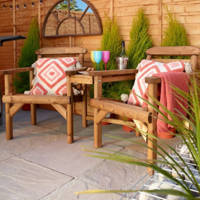 Woodshaw Thornton Wooden Rustic Alcove Companion Love Seat Garden Chair 2 Seater - 3