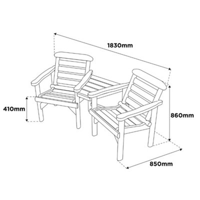 Woodshaw Thornton Wooden Rustic Alcove Companion Love Seat Garden Chair 2 Seater - 5