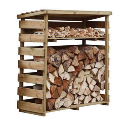 Woodshaw Wooden Log Wood Store Kindling Shelf Garden Storage - 3