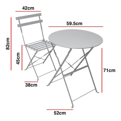 Woodside Aylsham Foldable Bistro Table & Chair Set - GREY