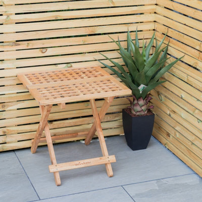 Woodside Belford Treated Wooden Folding Garden Coffee Table, 50cm x 50cm x 50cm