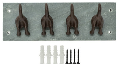 Woodside Cast Iron and Slate Dog Tail 4 Hook Coat Hanger