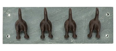 Woodside Cast Iron and Slate Dog Tail 4 Hook Coat Hanger