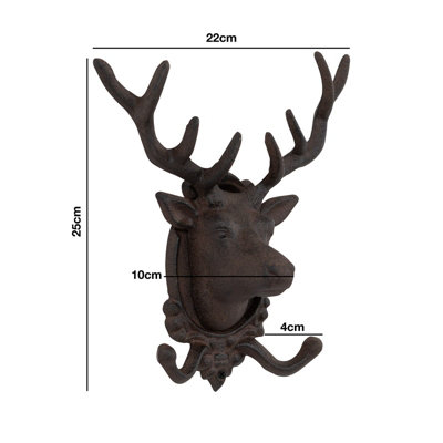 Woodside Cast Iron Deer Wall Hanger Two Hooks - 3