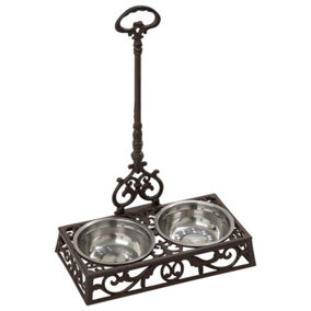 Woodside Cast Iron Double Pet Feeding Station with Handle