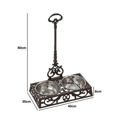 Woodside Cast Iron Double Pet Feeding Station with Handle