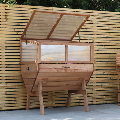 Woodside Cold Frame Greenhouse + Raised Wooden Planter - MEDIUM