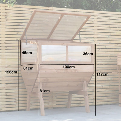 Woodside Cold Frame Greenhouse + Raised Wooden Planter - MEDIUM