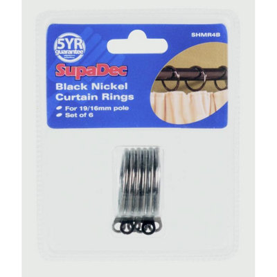 Woodside Curtain Rings (Pack of 6) Black (19mm)