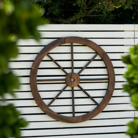 Woodside Decorative Burnt Wood Garden Wagon Wheel