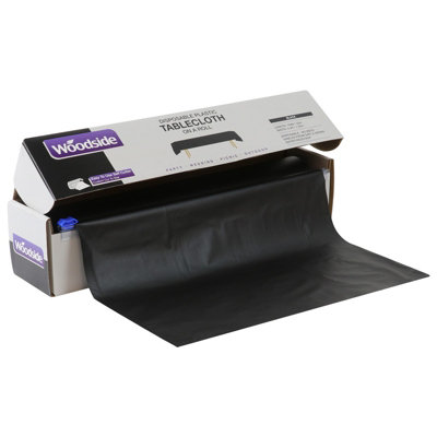 Woodside Disposable Plastic Table Cloth Roll - BLACK