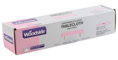 Woodside Disposable Plastic Table Cloth Roll for Parties & Events 33m x 1.35m, Pink