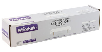 Woodside Disposable Plastic Table Cloth Roll - WHITE