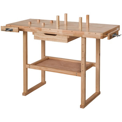 Woodworking Bench - with 2 vices, spacious drawer, shelf 117 x 47,5 x 83 cm - brown