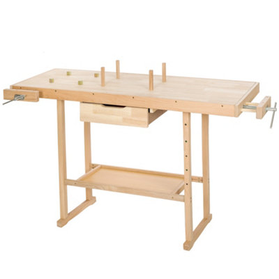 Woodworking Bench - with 2 vices, spacious drawer, shelf 137 x 50 x 87 cm - brown