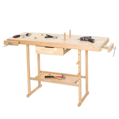 Woodworking Bench - with 2 vices, spacious drawer, shelf 137 x 50 x 87 ...